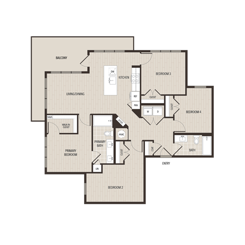 Floor plan for 4 beds, 2 baths, 1347 sqft